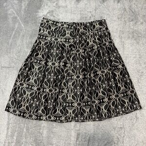 Mossimo Skirt Women Size 6 Black Cream Floral Pleated A-Line Knee Length Skirt